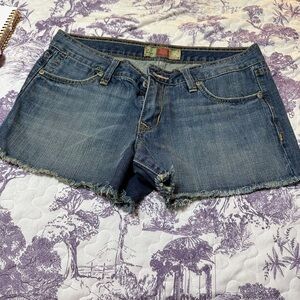 Old Navy Size 8 Dark Blue Denim Shorts With Frayed Hems